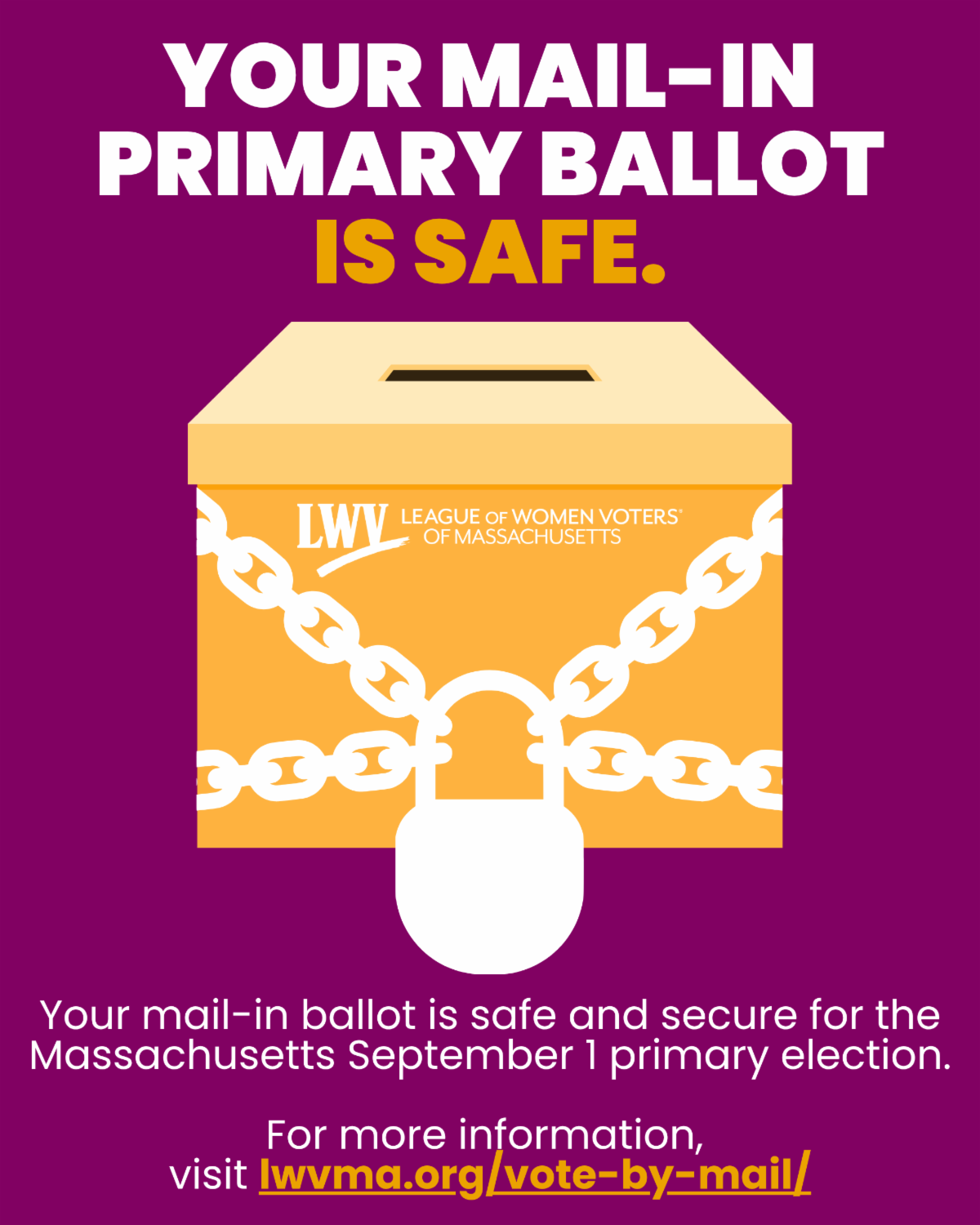 LWVMA Mail-In Voting is Safe for September 1st Primary