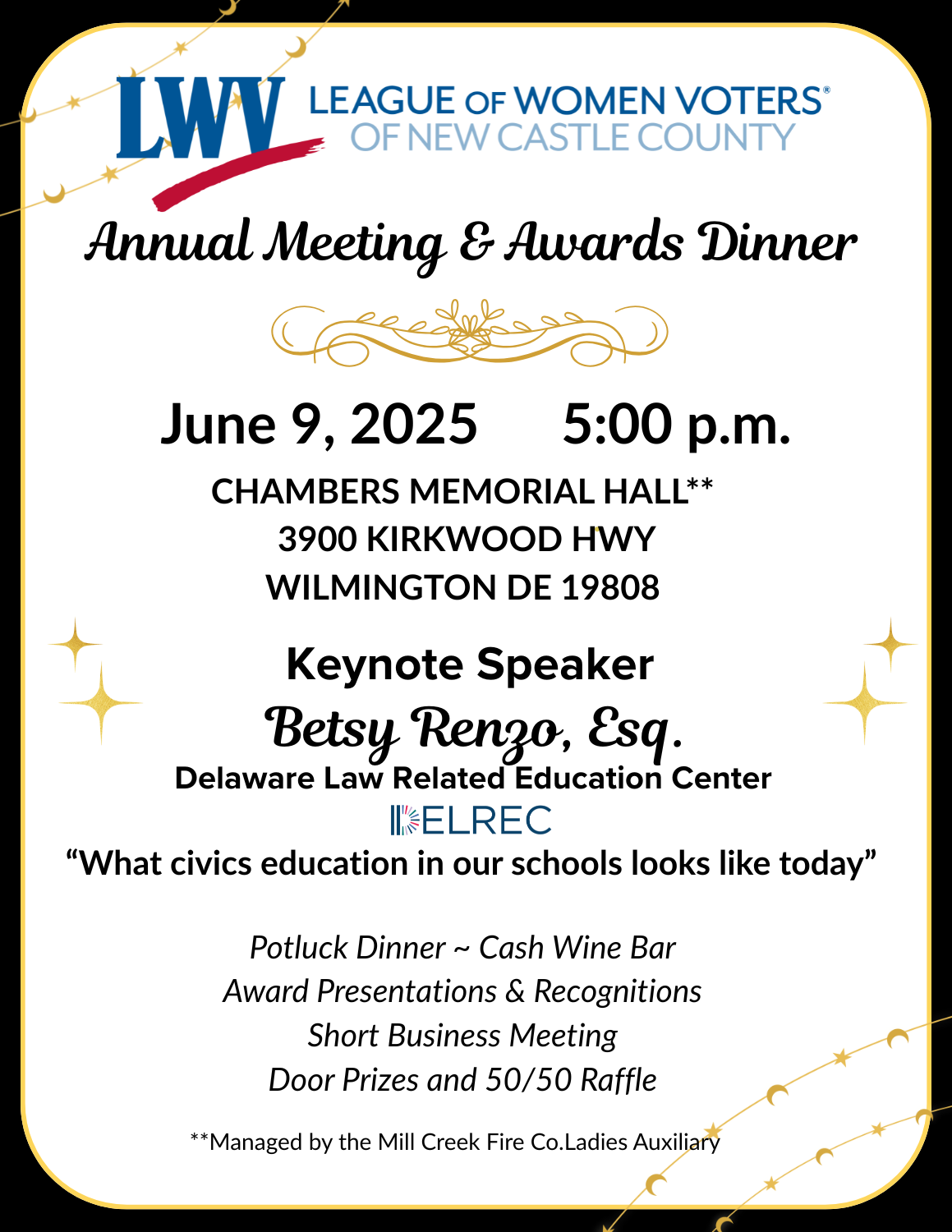 LWVNCC Annual Meeting and Awards with cash Bar and Potluck Dinner