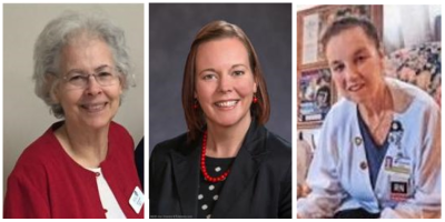 The LWVNCC Bylaws specify a five-member nominating committee: three non-Board members elected at the Annual Meeting and two Board members appointed afterward headshots of three women - nominating committee of LWVNCC in 2018