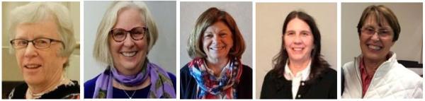 Officers as specified in the LWVNCC Bylaws are President (or co-presidents), First VP, Second VP, Secretary and Treasurer headshots of five women - officers of LWVNCC in 2018