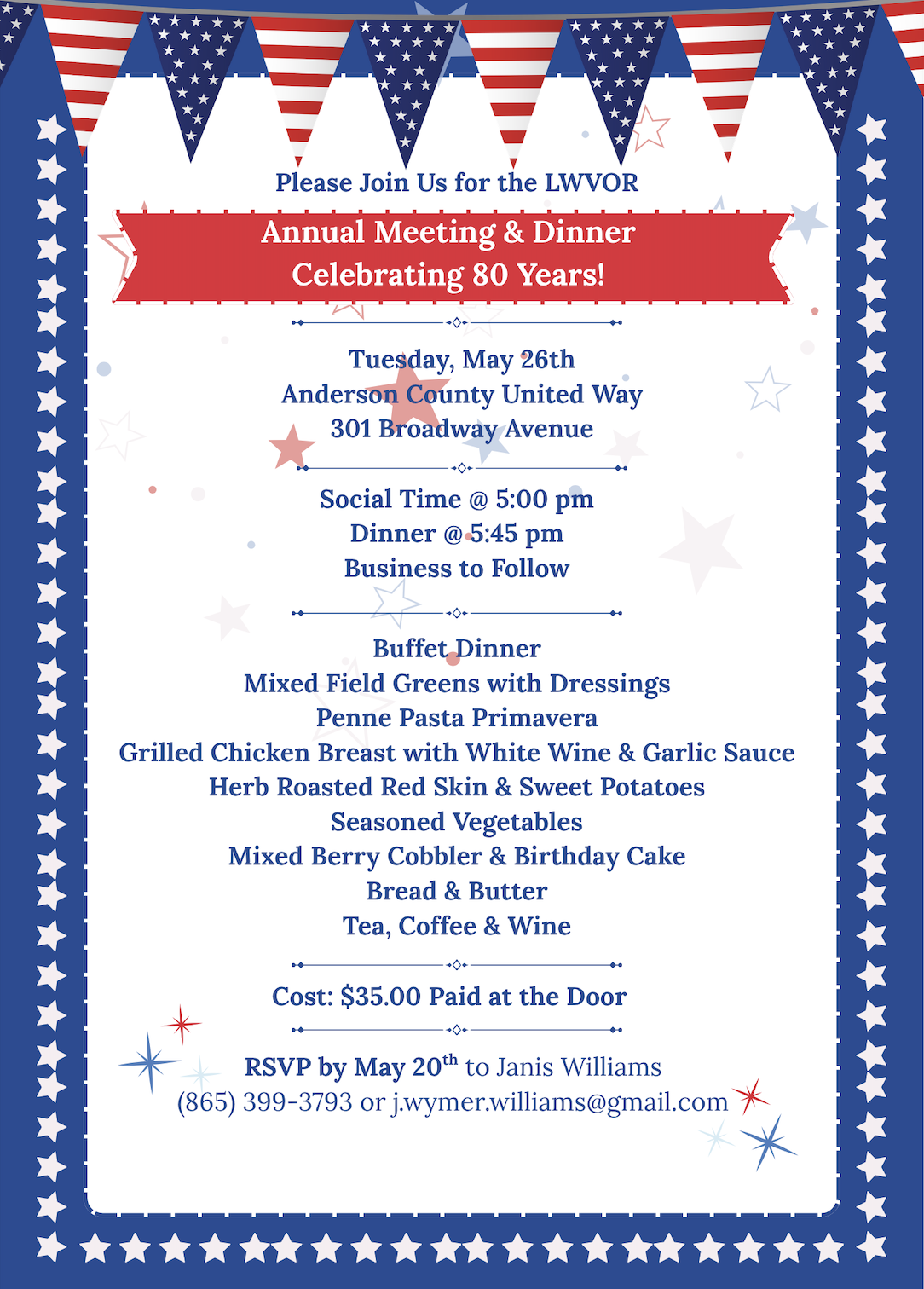 Invitation to the 5/26/26 LWVOR annual meeting and dinner