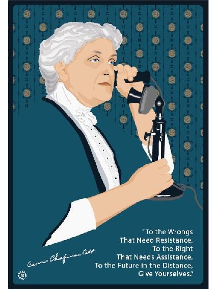 This is a print of a woman using an old-fashioned telephone. 