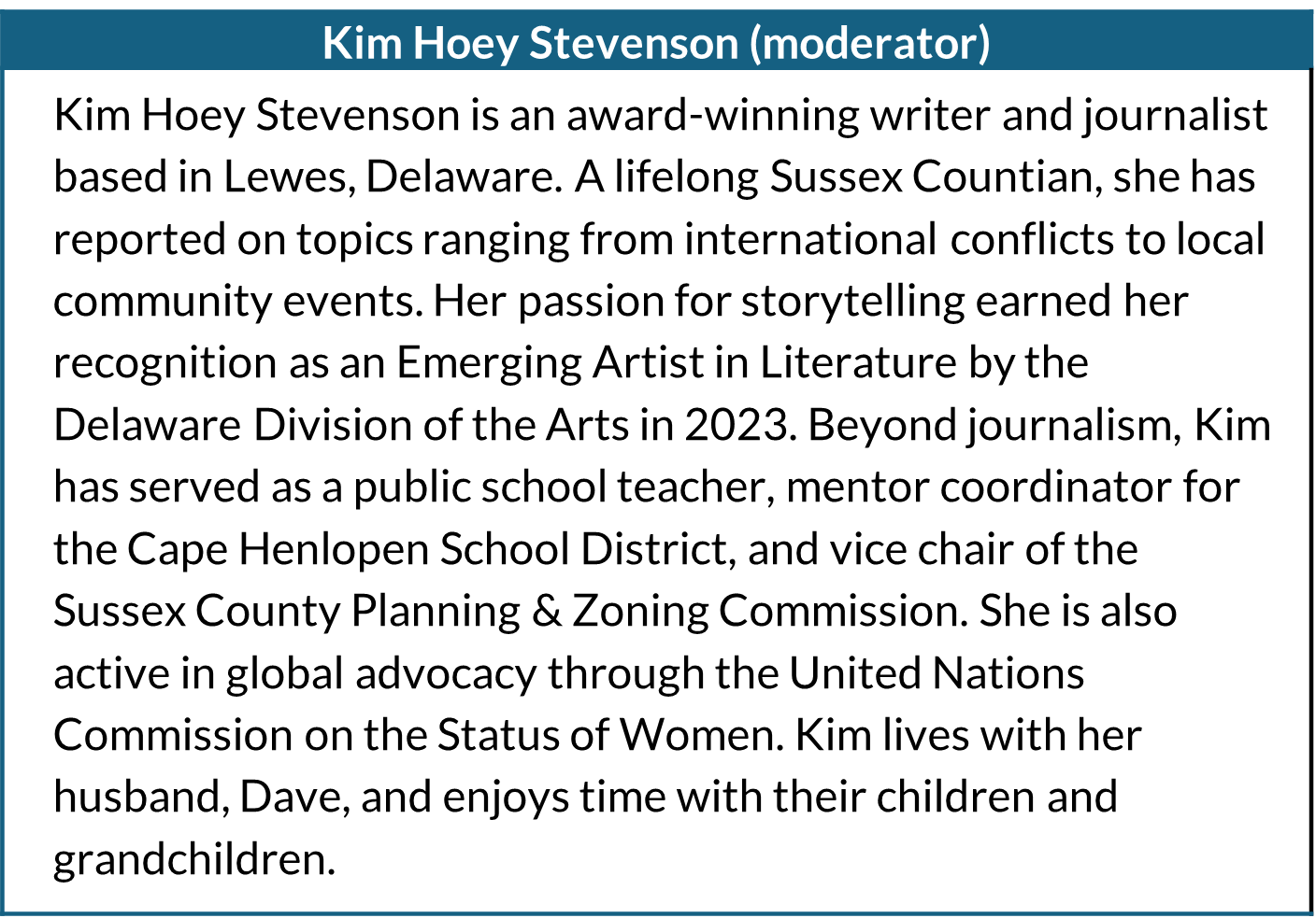 Bio of Kim Hoey Stevenson, Moderator