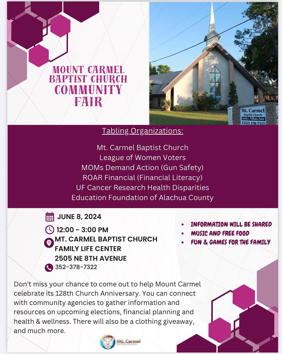 Mount Carmel Baptist Church Community Fair Flyer Flyer for Mt Carmel Baptist Church Community Fair