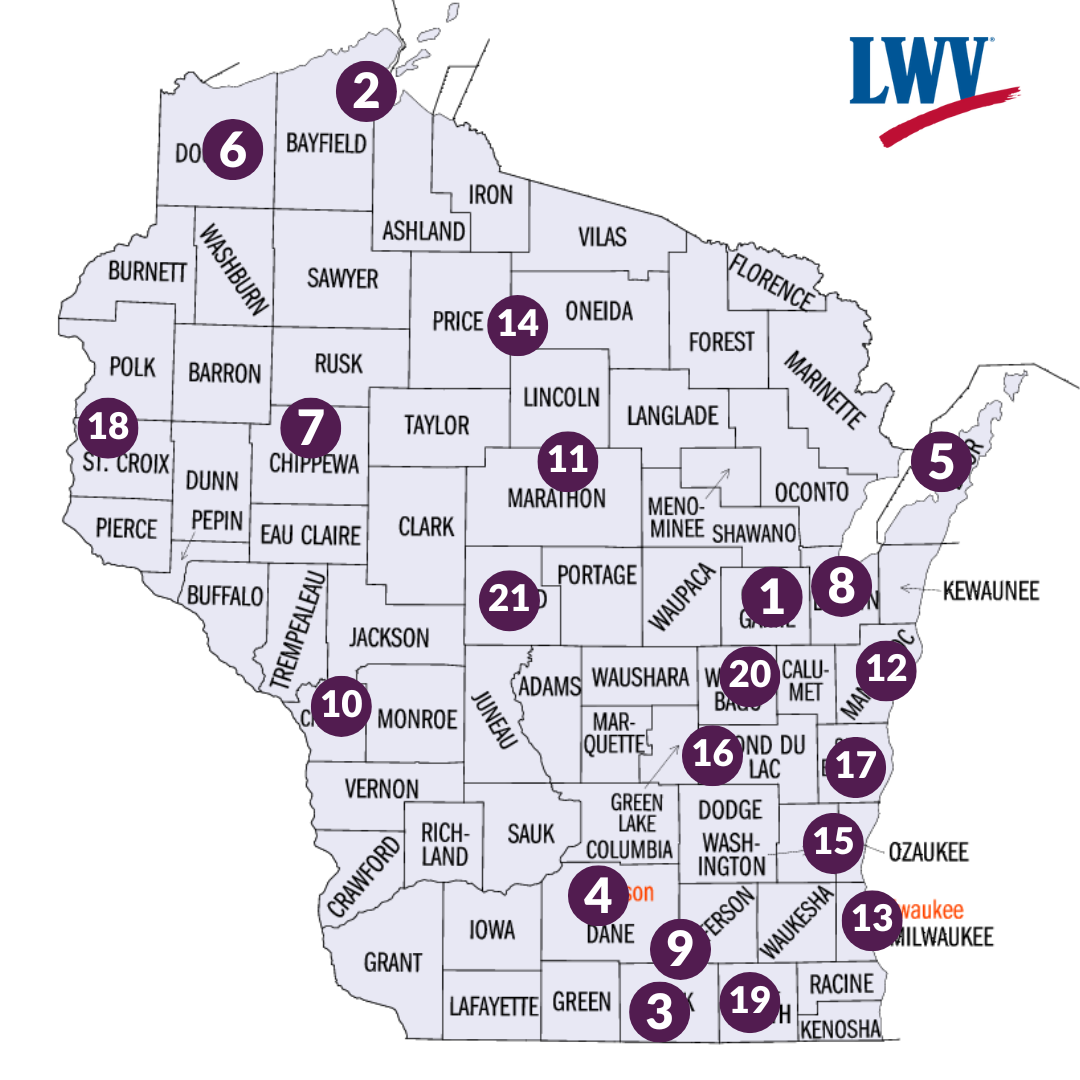 Map of Wisconsin Counties and Corresponding Local Leagues
