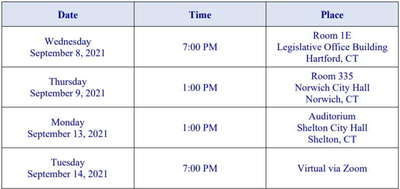 Redistricting Public Hearings CT Schedule 2021