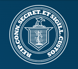 Secretary of the State of Connecticut Seal white on blue background