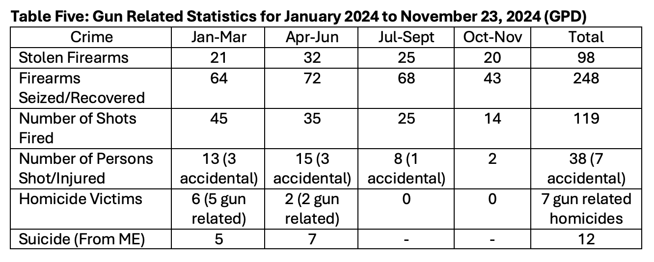 Gun Violence Table 5 Gun Related Statistics for January 2024 to November 23, 2024 (GPD) 
