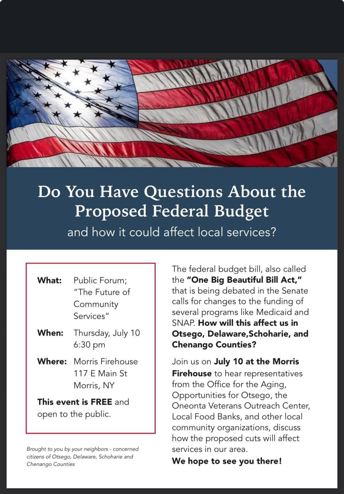 announcement about July 10 meeting in Morris