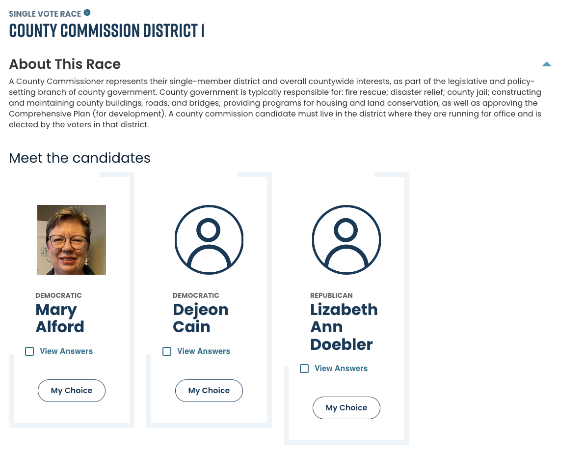 screenshot from VOTE411 page missing candidate responses