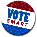 Vote Smart Round pin that says Vote Smart
