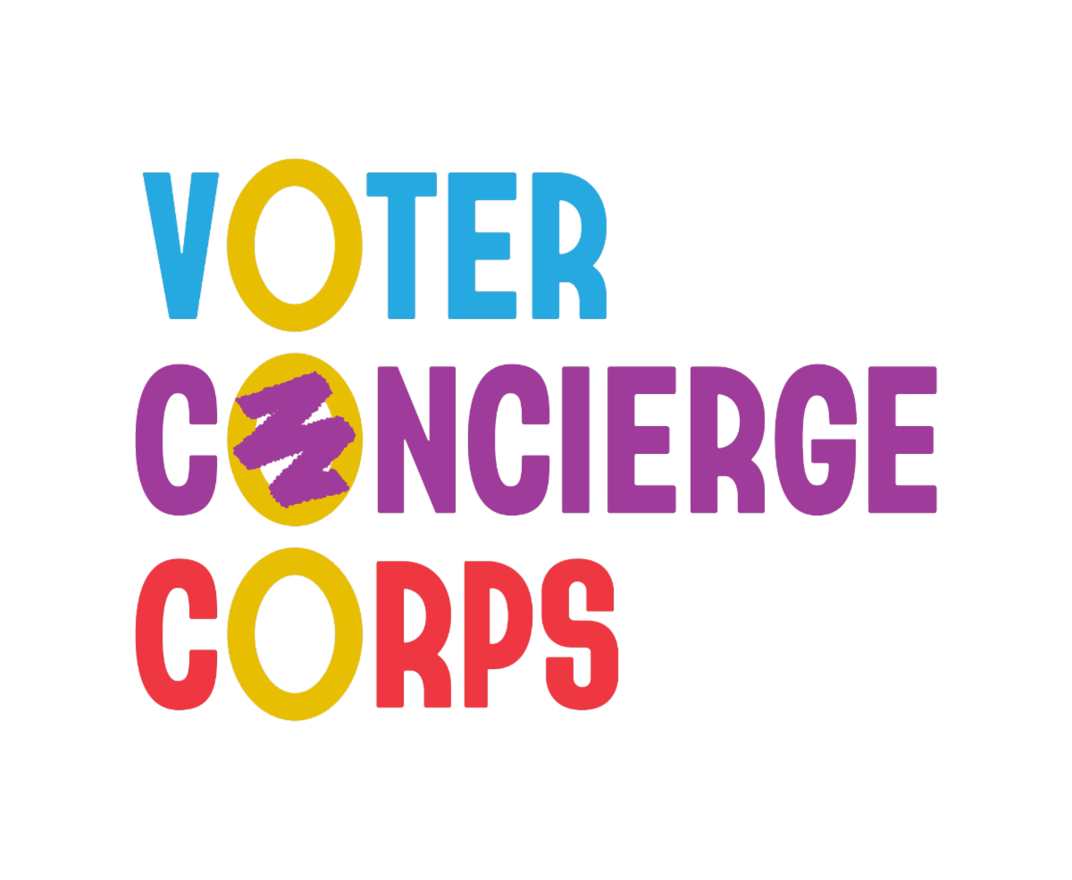 Voter Concierge Corps text in multiple colors