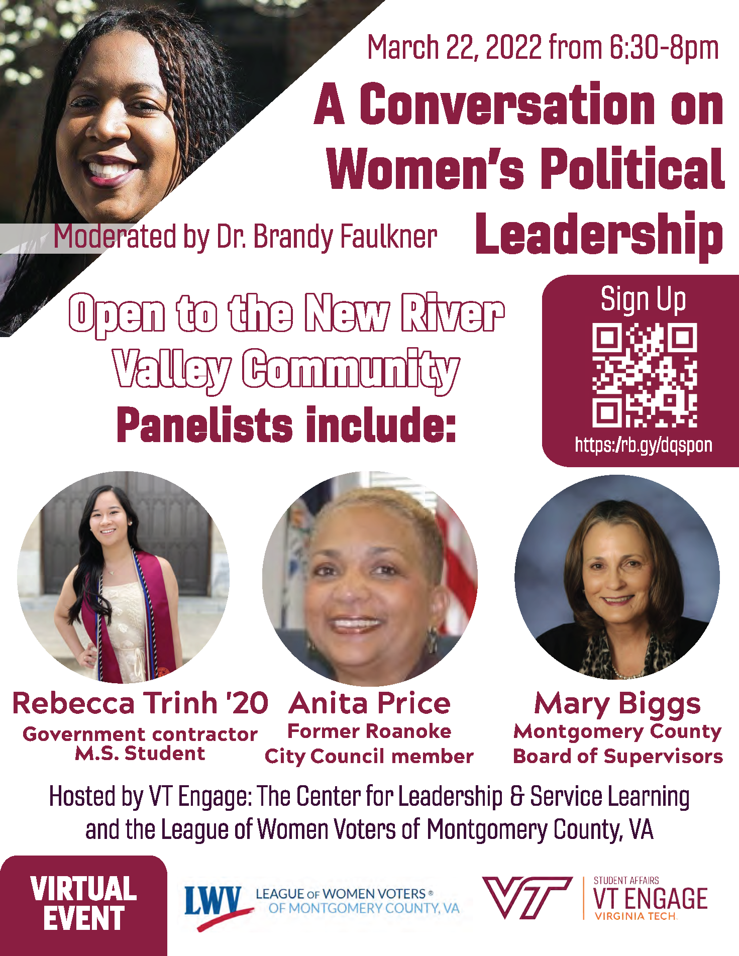 flyer with information about the March 22 program on women in political leadership