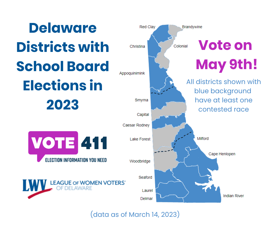 Delaware Districts with School Board Elections in 2023 (map graphic)