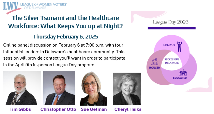 Panelist photos shown for Feb 6 2024 League Day Program: "The Silver Tsunami and the Healthcare Workforce""
