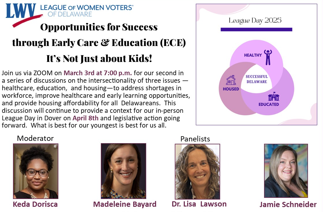 March 3rd Early Care & Education League Day flier header area is shown, including panelist photos