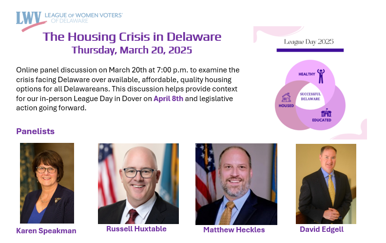 LWVDE League Day 2025 Housing session - panelist thumbnail photos are shown