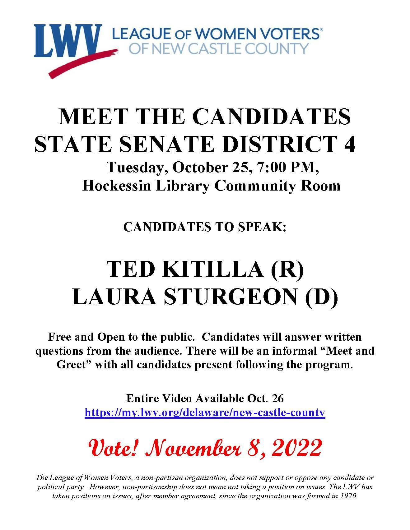Meet the Candidates Delaware State Senate District 4: Ted Kittila (R), Laura Sturgeon (D)