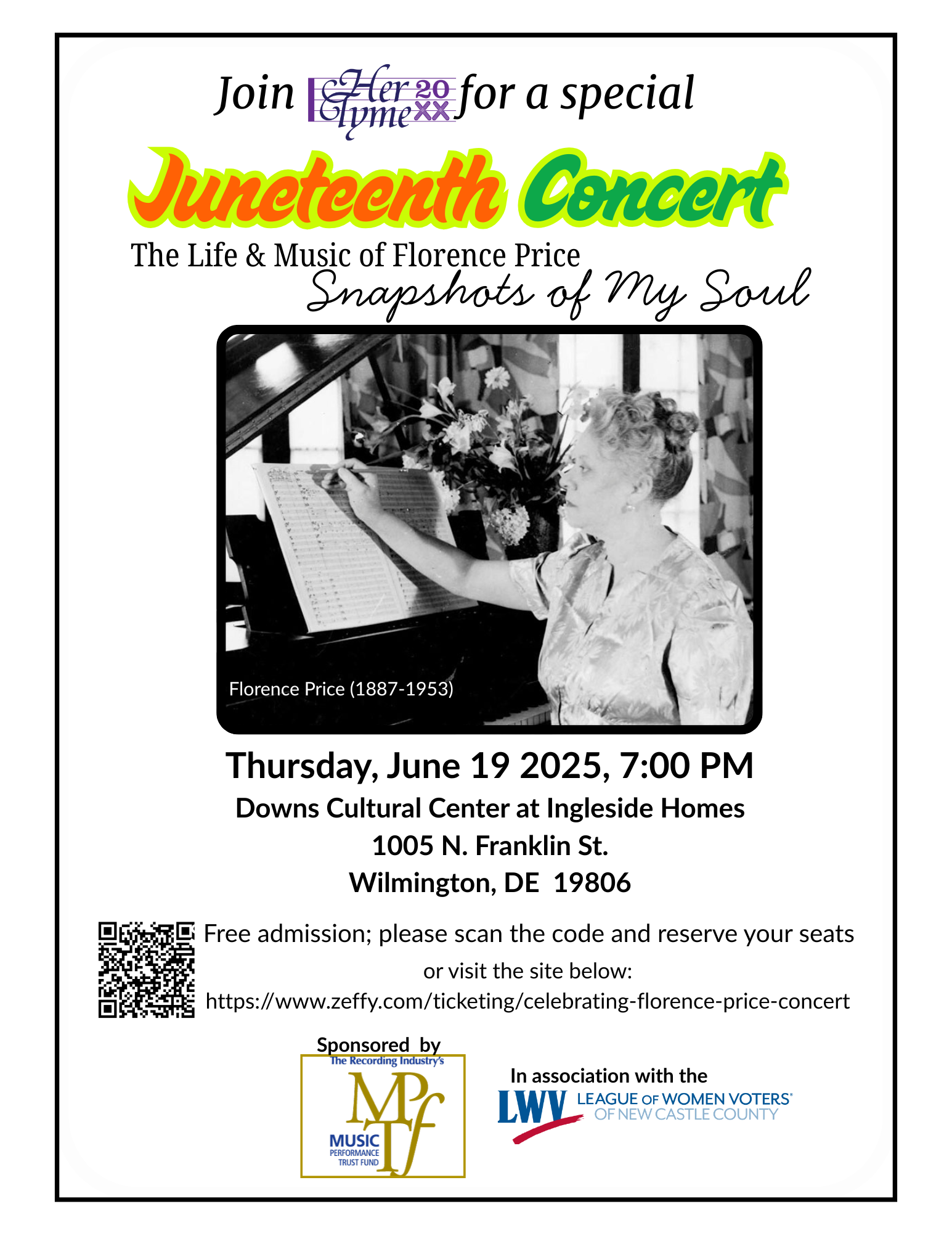 Join HerTyme20xx for a special Juneteenth Concert: Snapshots of My Soul -  The Life & Music of Florence Price