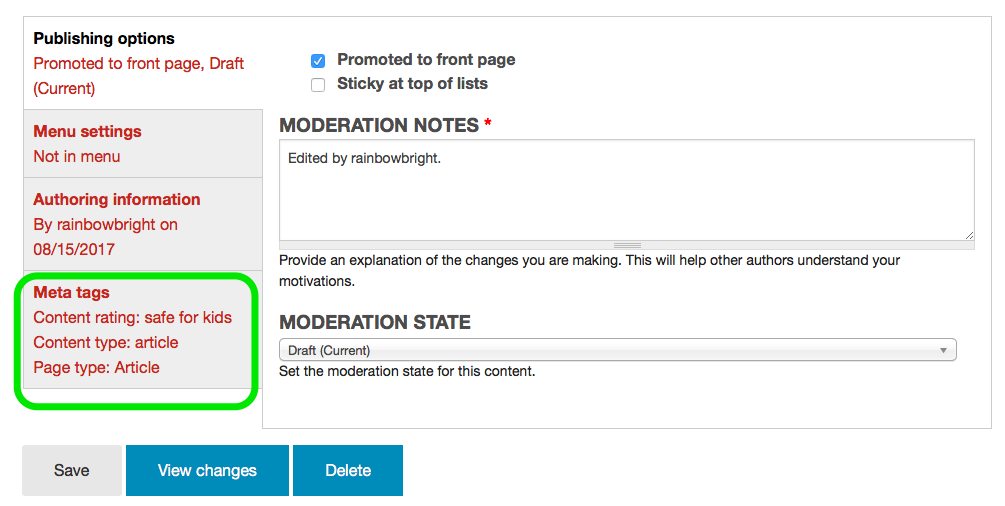Click on Meta Tags to get into advanced Social Media editing Highlighting the Meta Tags tab at the bottom of the edit page