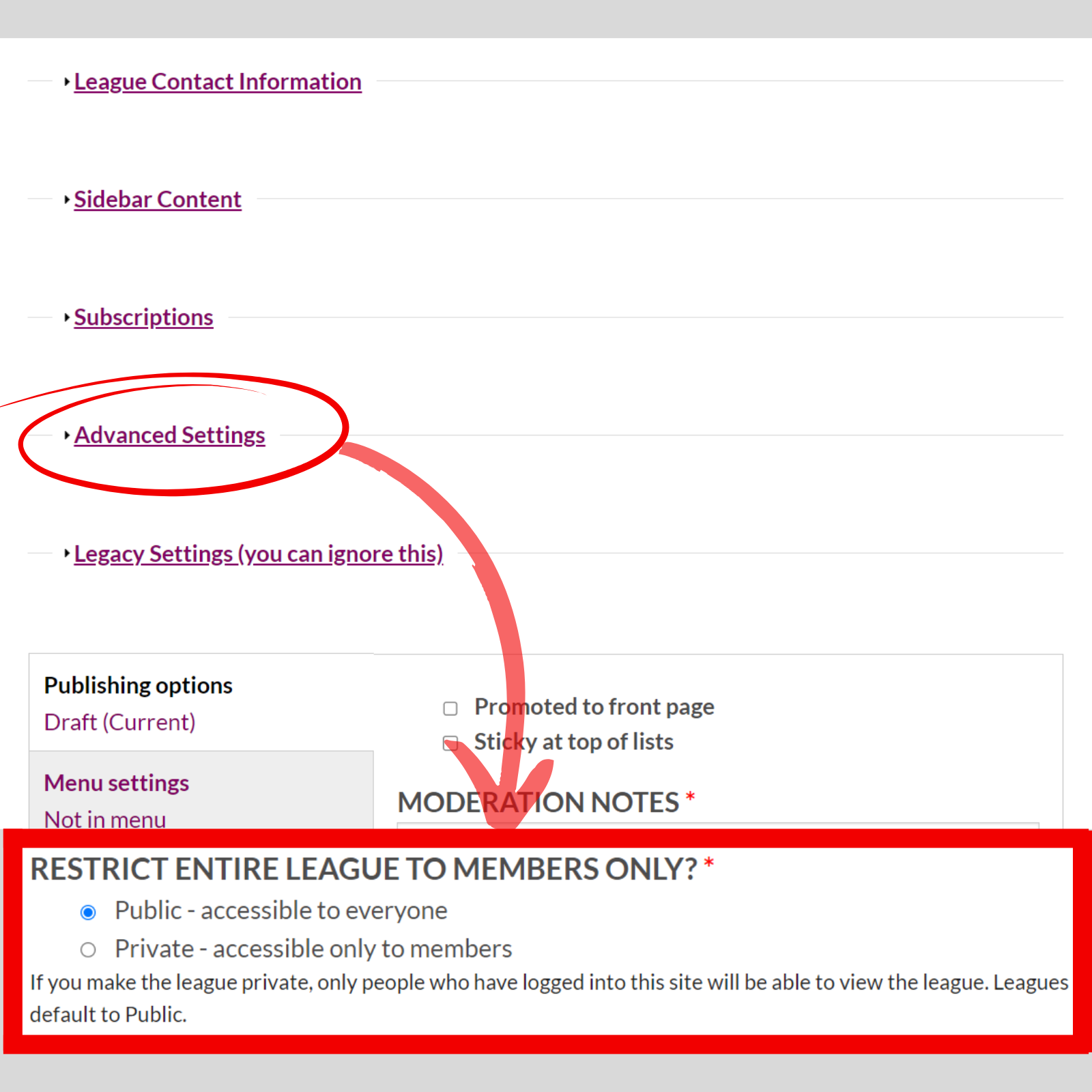 Restrict Entire League to Members Only (Advanced Settings)
