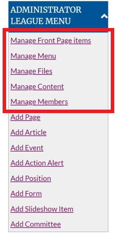 Management links highlighted