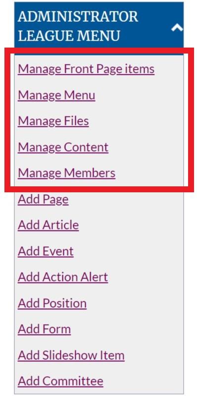 Management links highlighted 