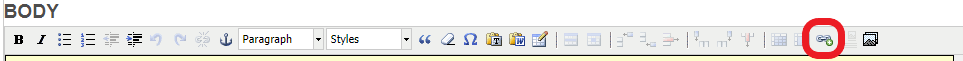 Formatting Toolbar, with LinkIt tool (Link to content icon) highlighted