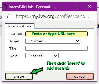Insert/Edit Link tool pop-up window