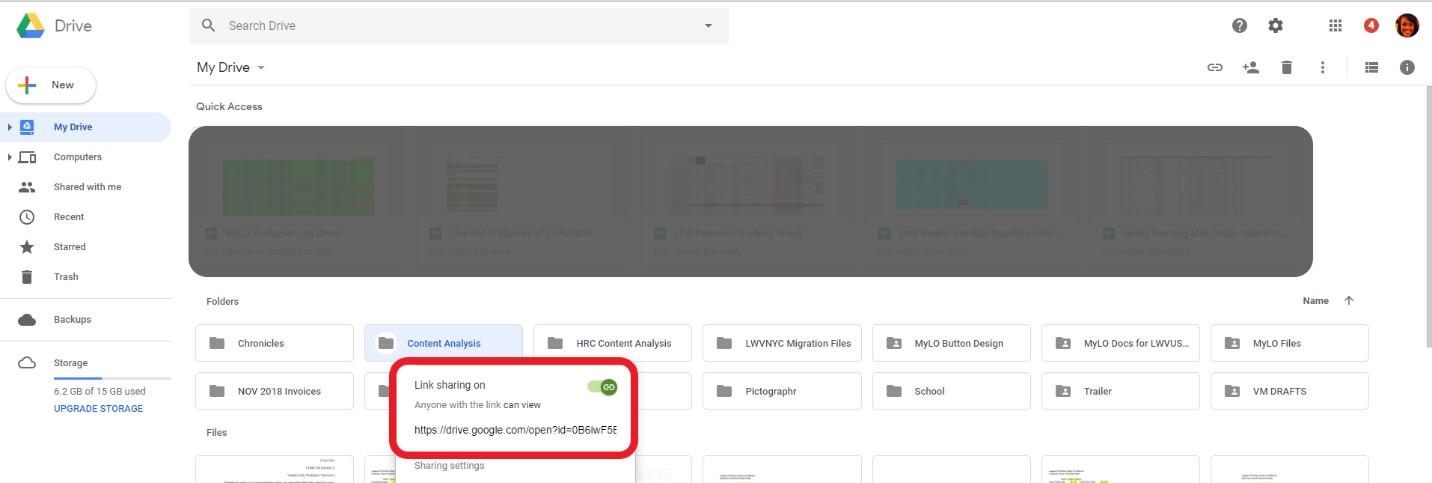 Link sharing is on - Google Drive folders