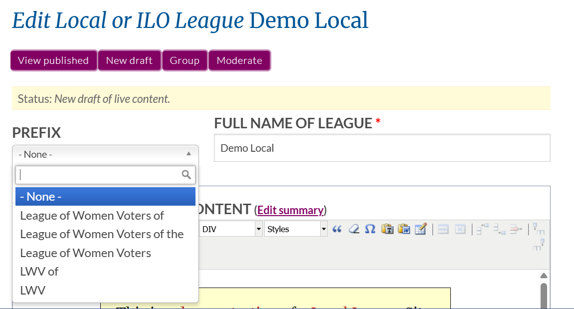 Prefix dropdown - homepage title