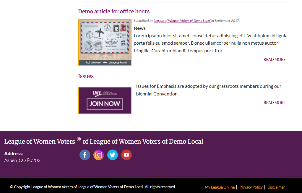 example of LWV repeat in footer