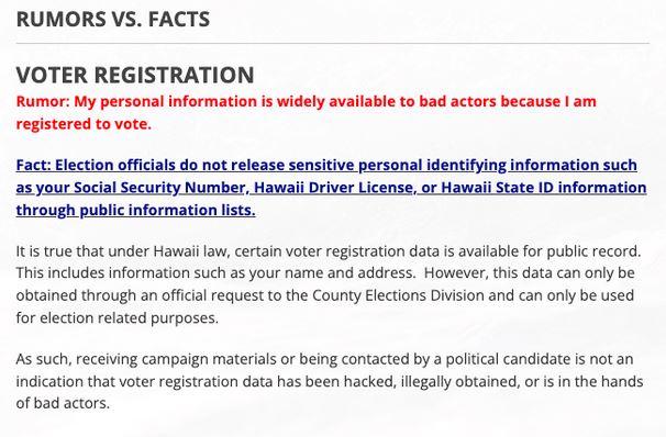 Example of clarification of a rumor about voter registration by the Office of Elections