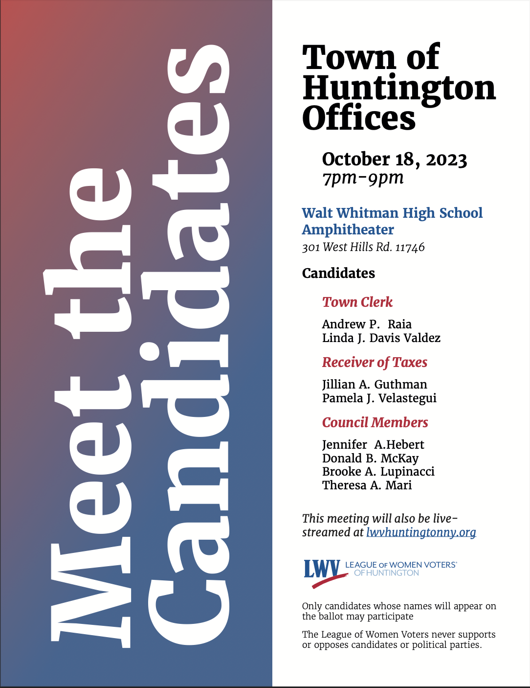 Meet The Candidates Town of Huntington October 18