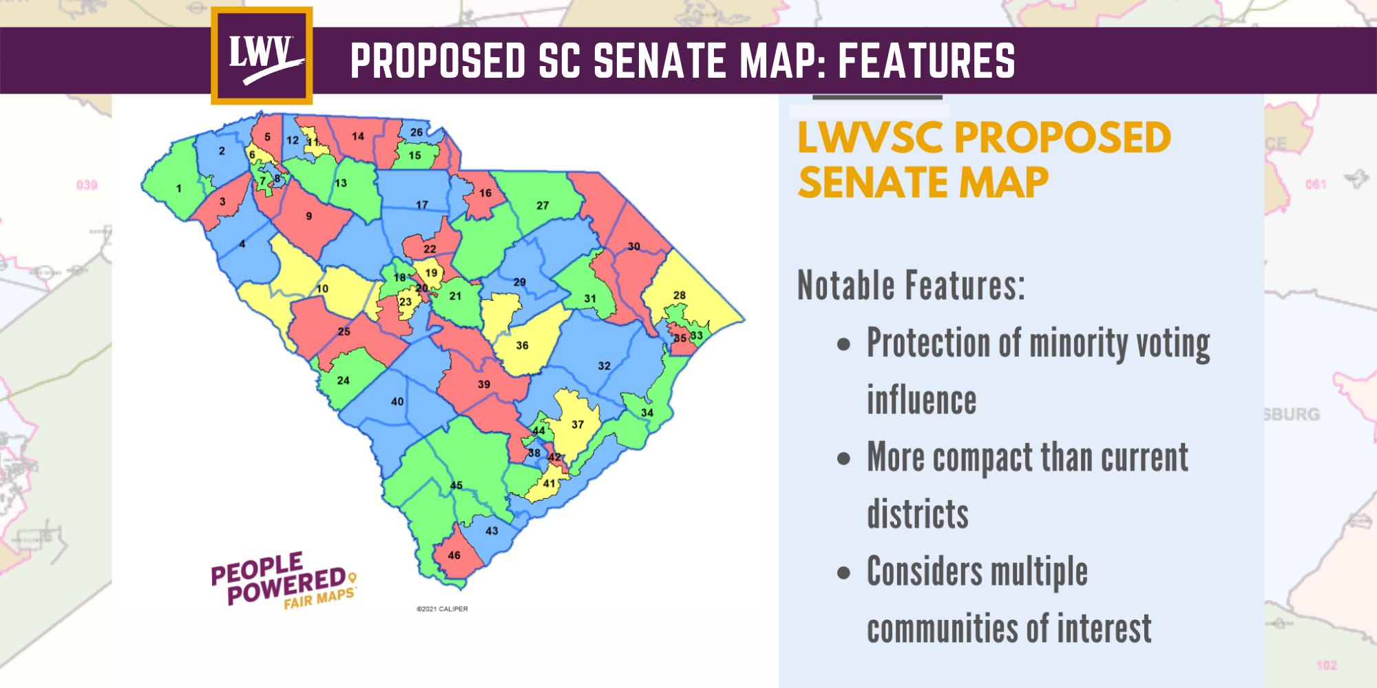 LWVSC Proposed Senate Map: Features 