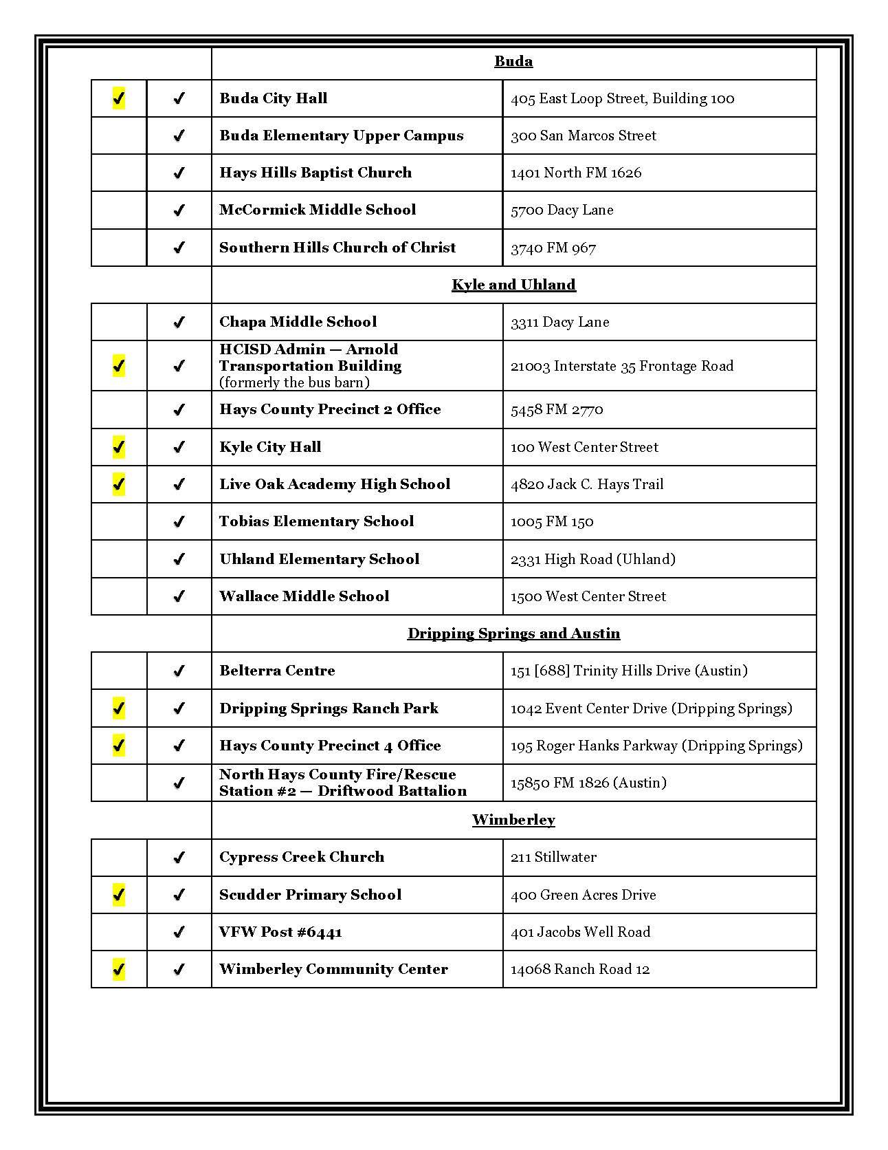 Hays County polling locations (continued) picture of more Hays County polling locations