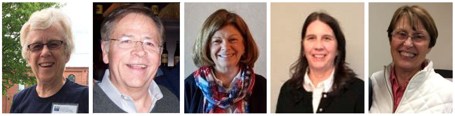 Officers as specified in the LWVNCC Bylaws are President (or co-presidents), First VP, Second VP, Secretary and Treasurer headshots of five individuals - officers of LWVNCC in 2019