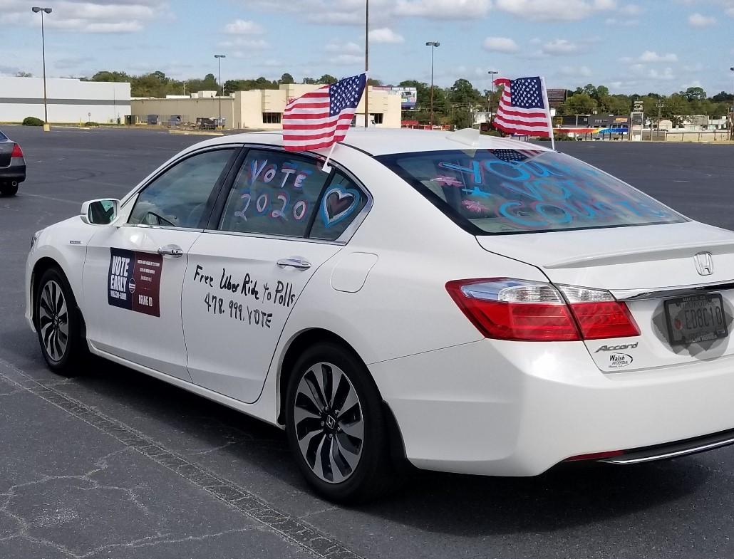 painted car - vote 2020, free uber rides to the polls