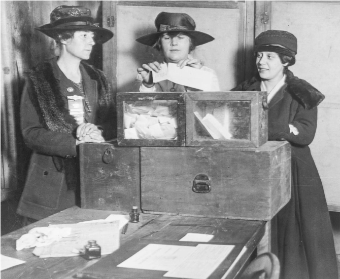 Suffragists casting ballots