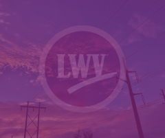 Powerlines in background with purple overlay and LWV logo in circle