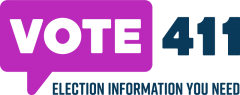 Purple voice bubble with VOTE411 Election Information You Need