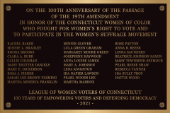 Image of 2021 LWVCT Capitol Plaque in honor of the CT Women of Color who fought for suffrage