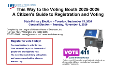 Front page header of the LWVDE This Way to the Voting Booth publication for 2025-2026 is shown