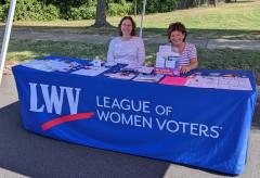 LWV - League of Women Voters voter education table manned by two LWVNCC members