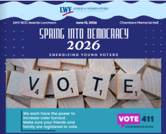 LWV NCC Awards Luncheon - June 13, 2026 - Spring Into Democracy; Energizing Young Voters