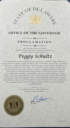 Peggy Schultz Proclamation for years of service