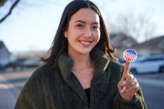 Young voter with I Voted sticker