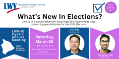 Banner for meeting, "What's New in Elections"