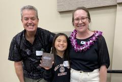 LWVHC Member Alexa Hustace with a teacher and student at Hawai'i History Day