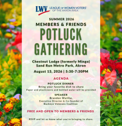 2026 Potluck Dinner August 13 at 5:30 pm at Chestnut Lodge